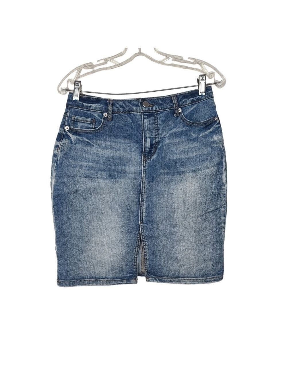 Faded Glory Pencil Denim Front Slit Skirt 4